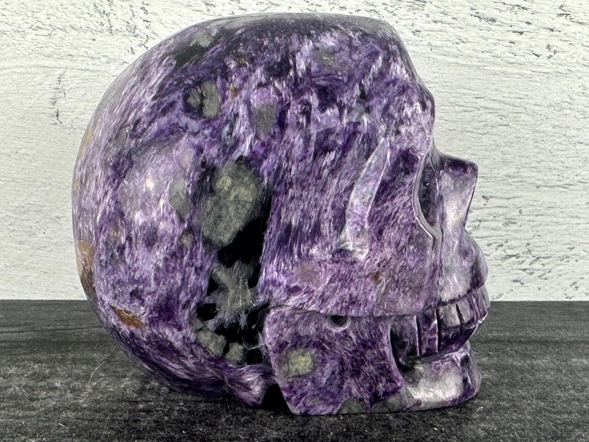 Skull (3.40&quot;) Charoite (Large Carved Natural Crystal)