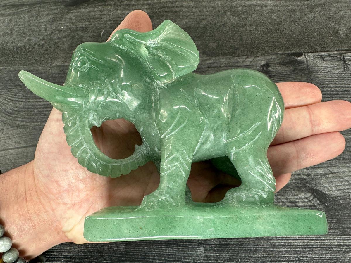 Elephant (5&quot;) Green Aventurine (Large Carved Natural Crystal Animal)