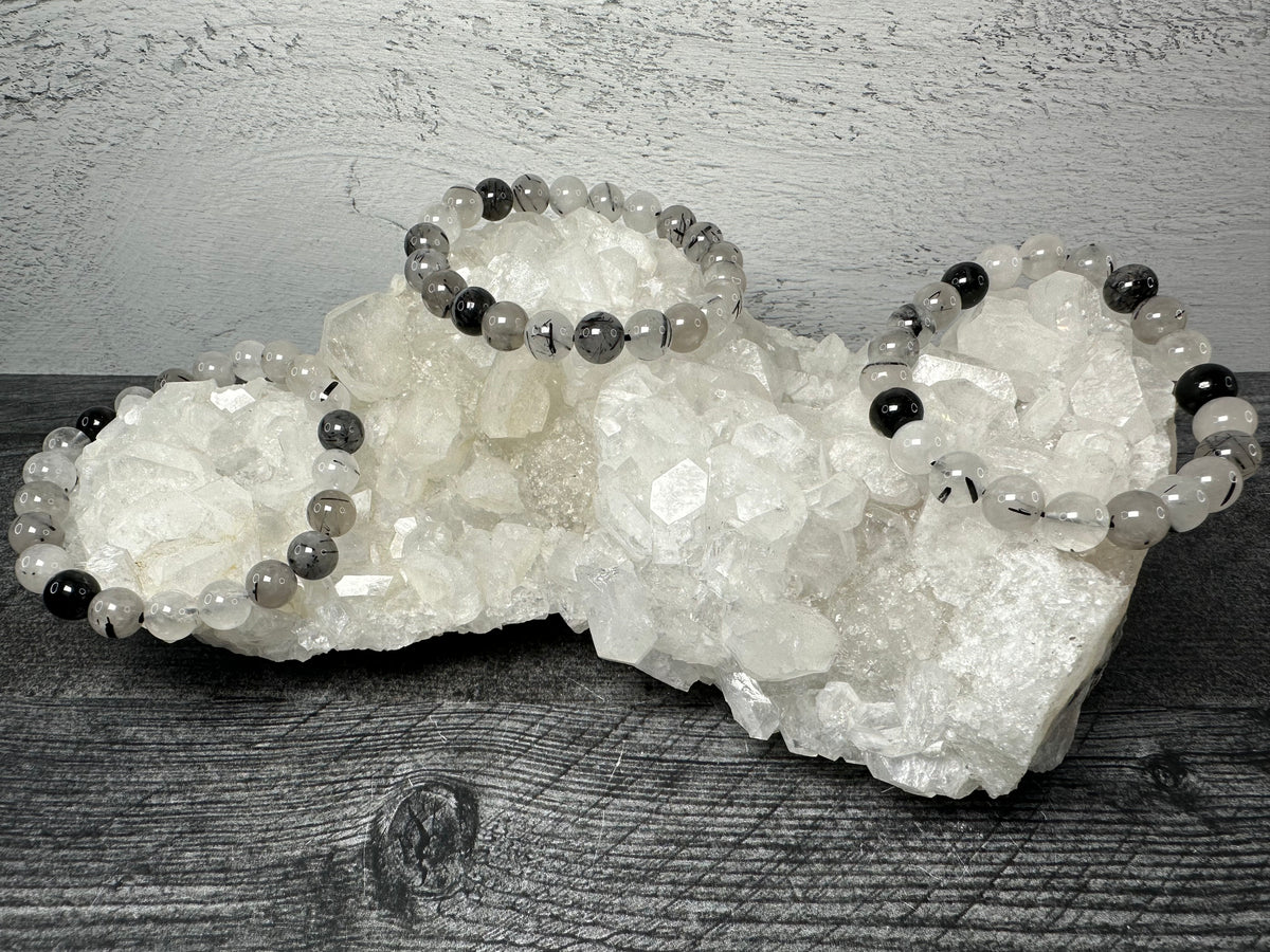 Tourmalinated Quartz Bracelet (8mm) Natural Crystal
