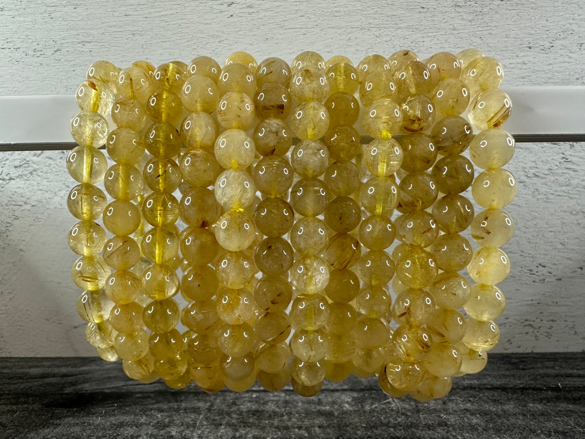 Gold Rutilated Quartz Bracelet (8mm) Natural Crystal