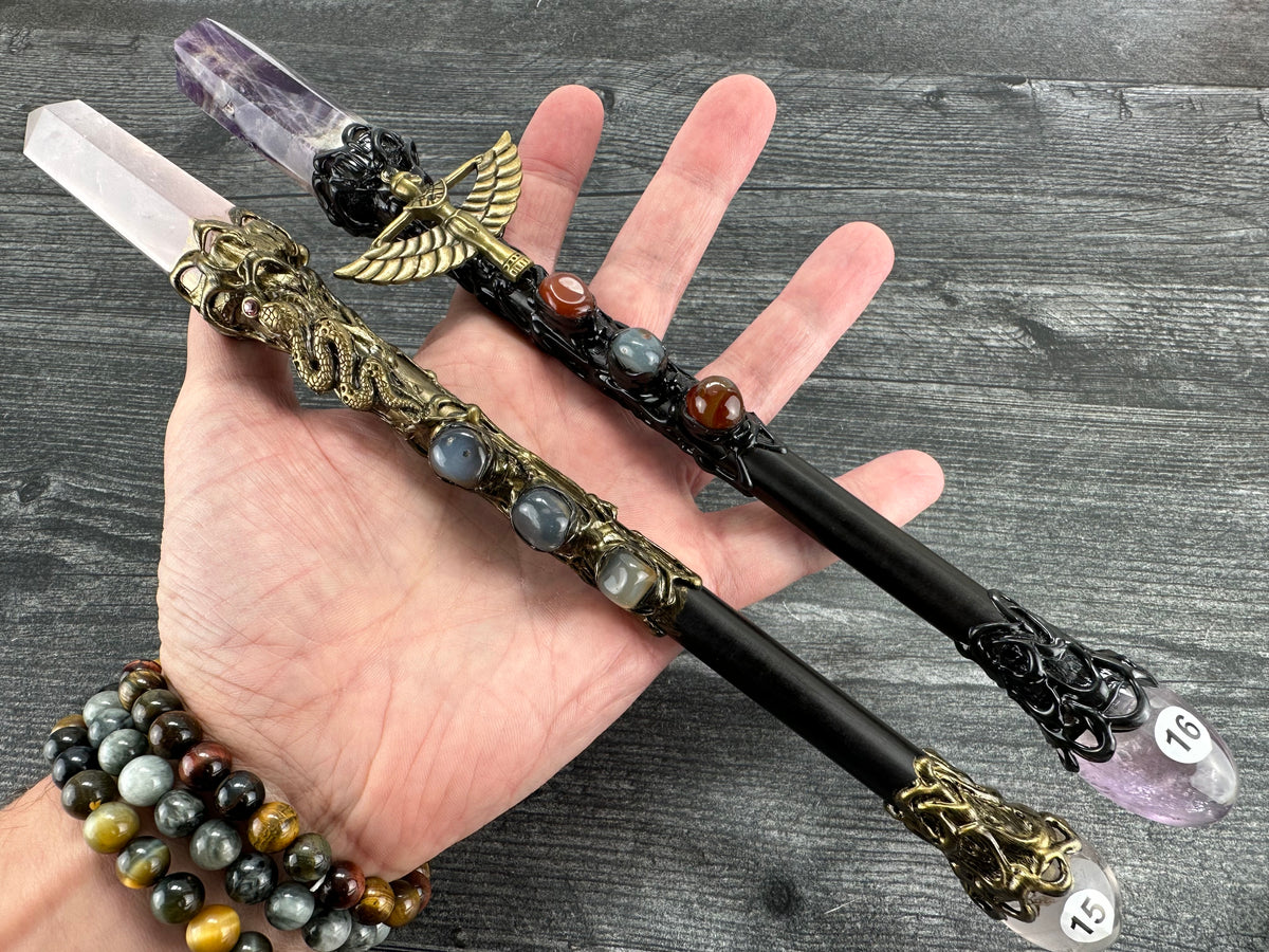 Crystal Magic Wand Scepter (10.25-11.25&quot;) Wizard Witch Halloween (Natural Crystal)