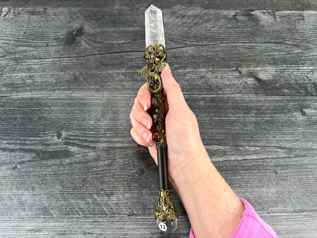 Crystal Magic Wand Scepter (10.25-11.25&quot;) Wizard Witch Halloween (Natural Crystal)