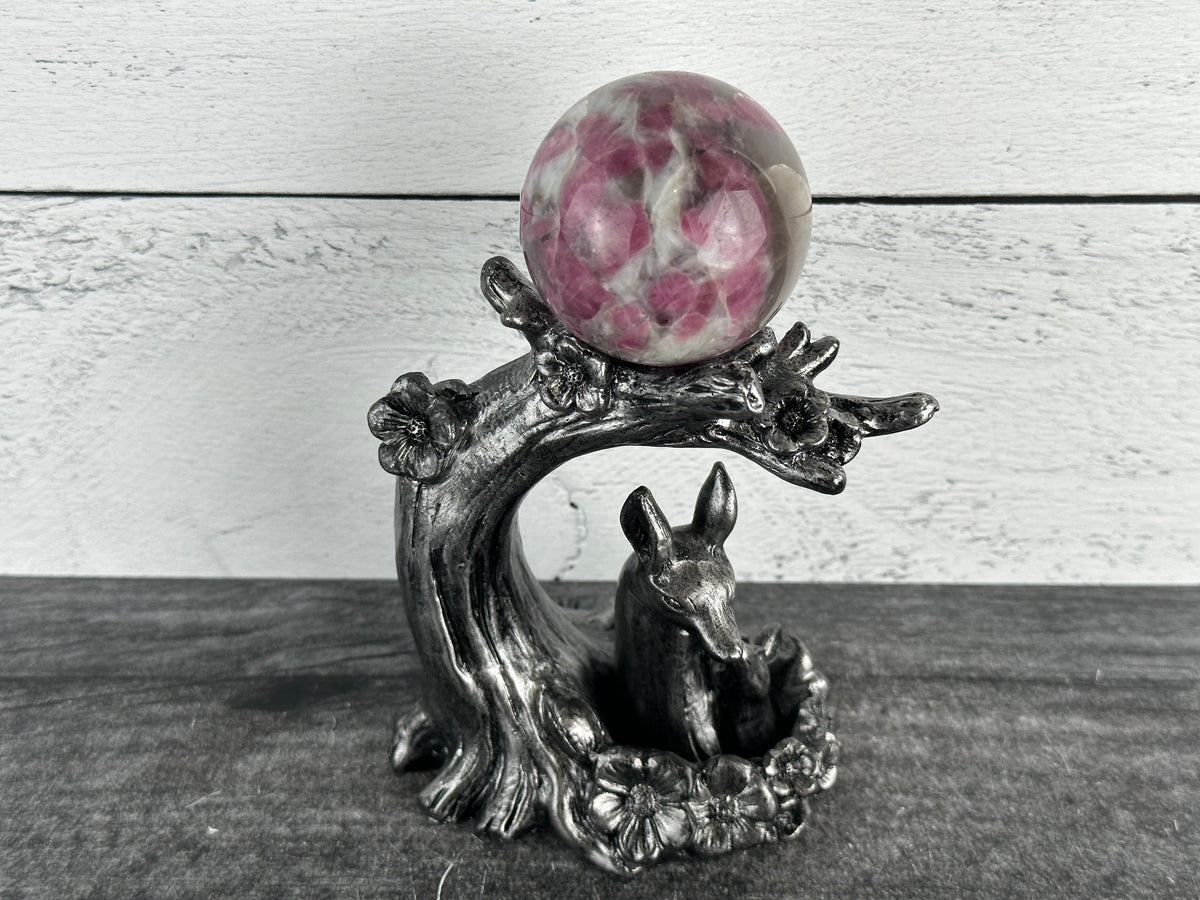 Deer and Fawn Tree Double Crystal Sphere Stand