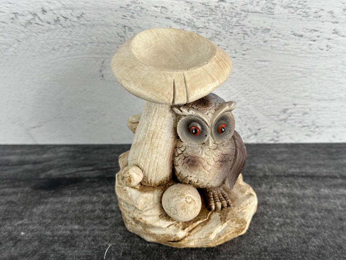 Owl with Mushroom Crystal Sphere Stand