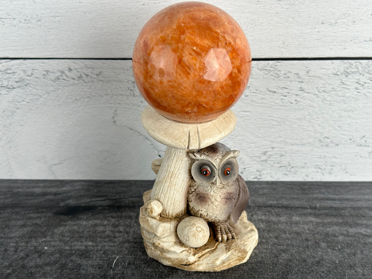 Owl with Mushroom Crystal Sphere Stand