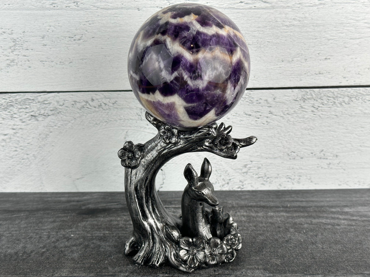 Deer and Fawn Tree Double Crystal Sphere Stand