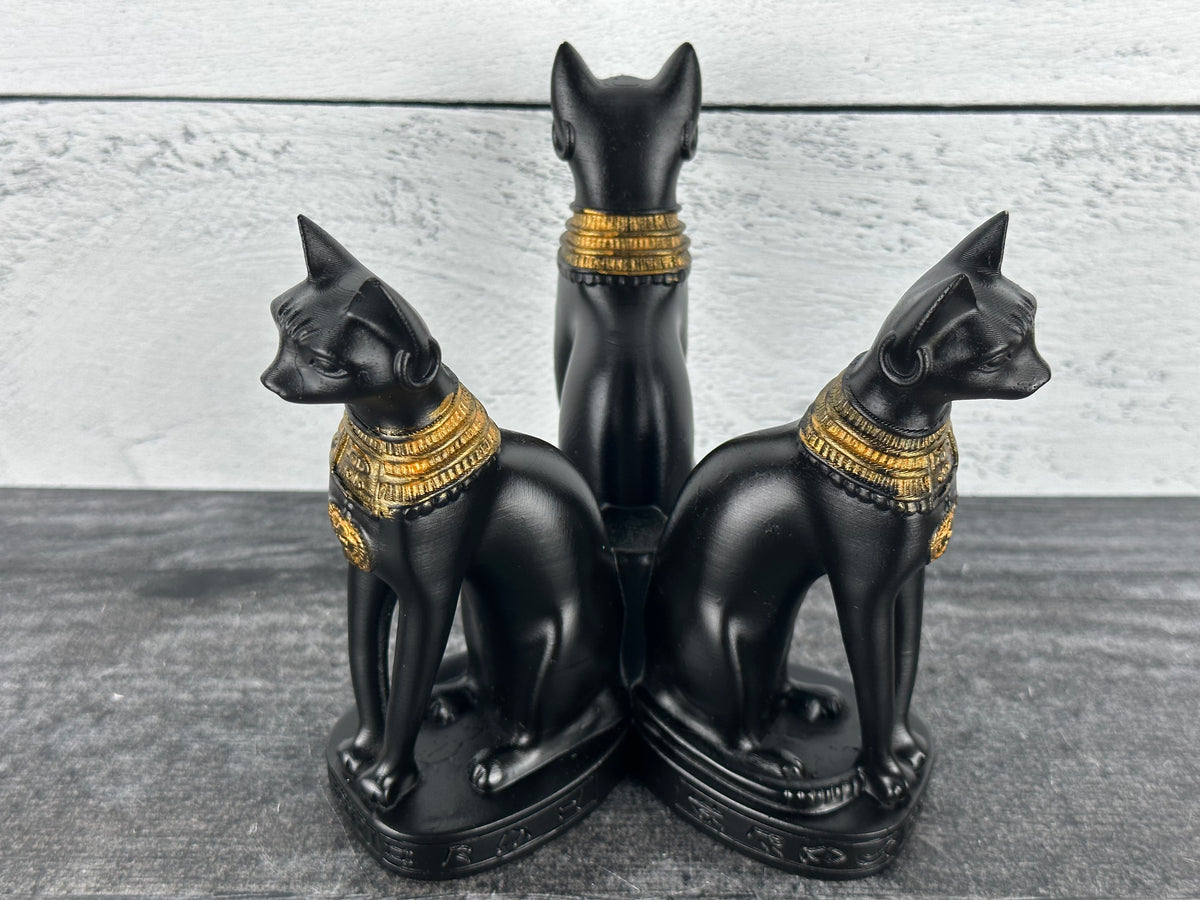 Triple Cat Egyptian Bastet (5&quot;) Large Crystal Sphere Stand