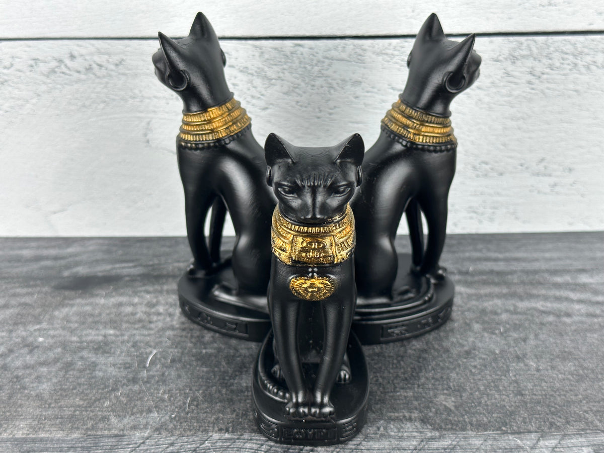 Triple Cat Egyptian Bastet (5&quot;) Large Crystal Sphere Stand