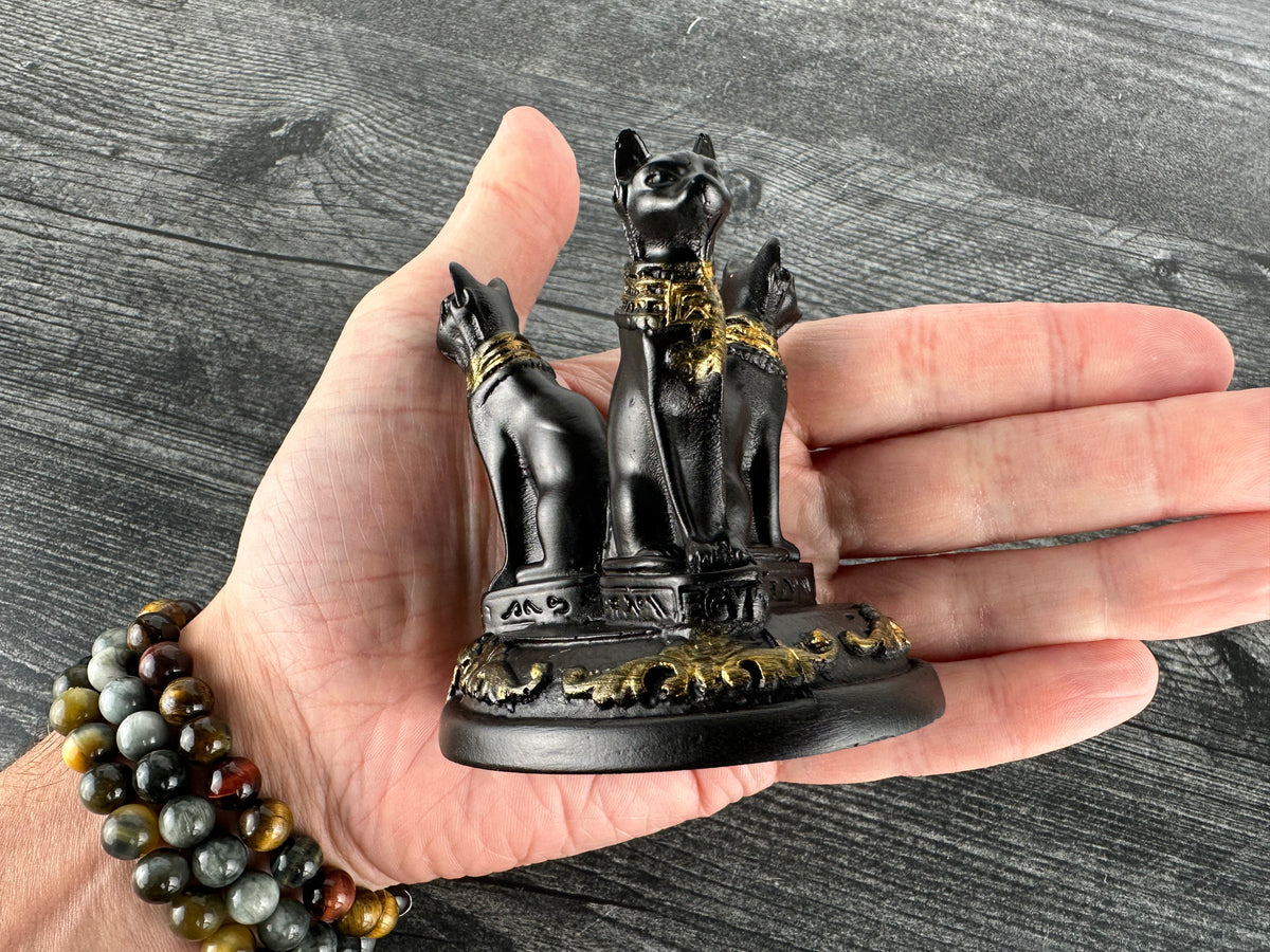 Triple Cat Egyptian Bastet (3&quot;) Crystal Sphere Stand