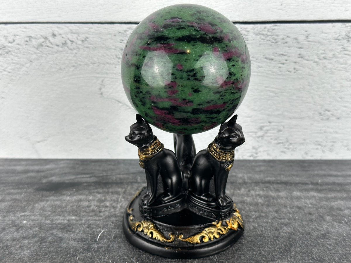 Triple Cat Egyptian Bastet (3&quot;) Crystal Sphere Stand