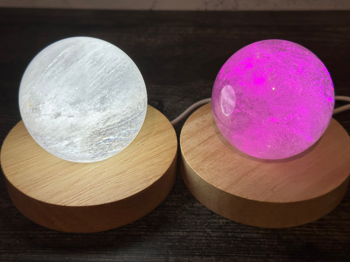Wood Round Lighted White or Color (4&quot;) Crystal Sphere Stand