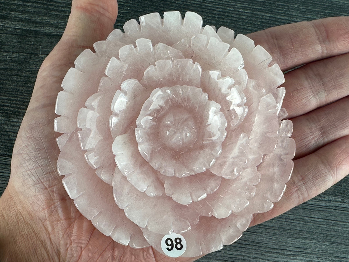 Peony Rose (4&quot;) Carved Natural Crystal Flower