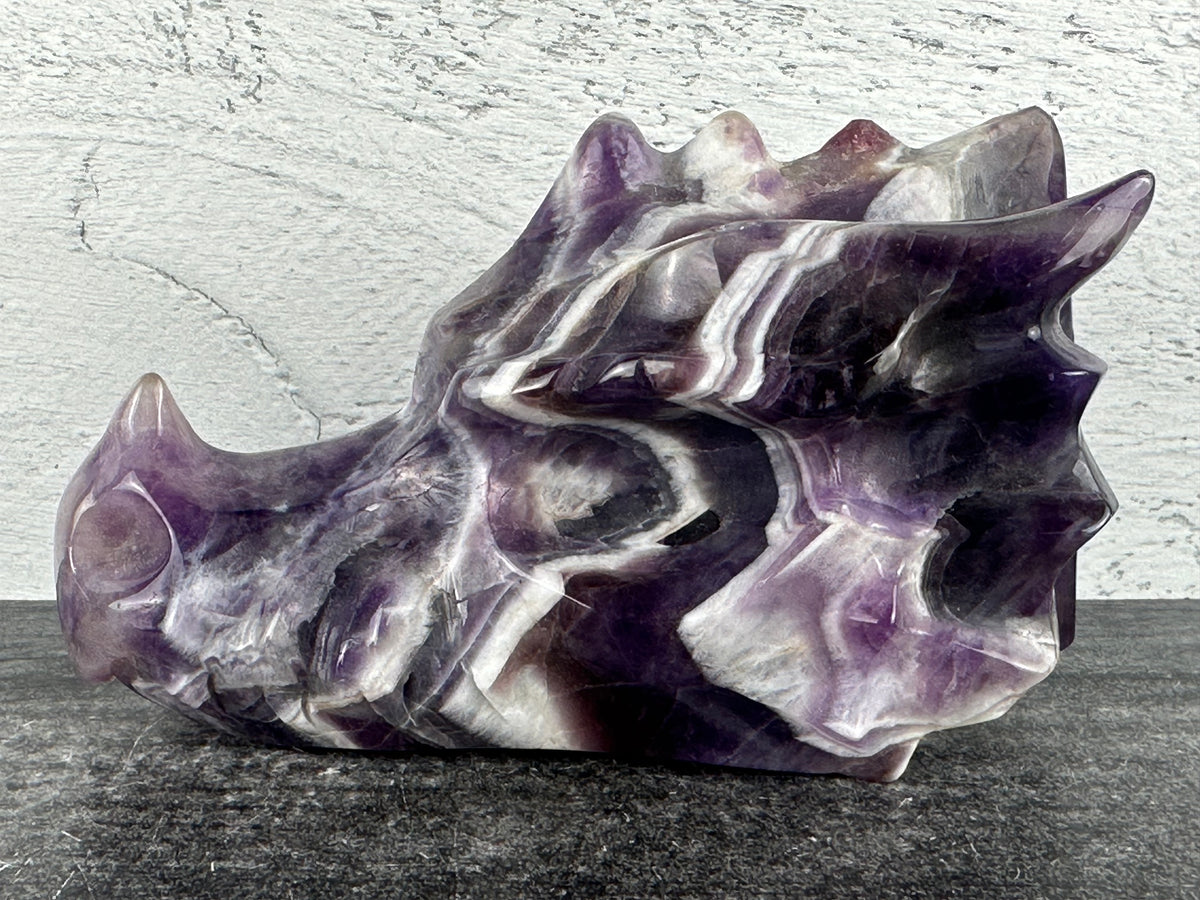 Dragon Head (4.6&quot;) Dream Chevron Amethyst (Carved Natural Crystal Animal)