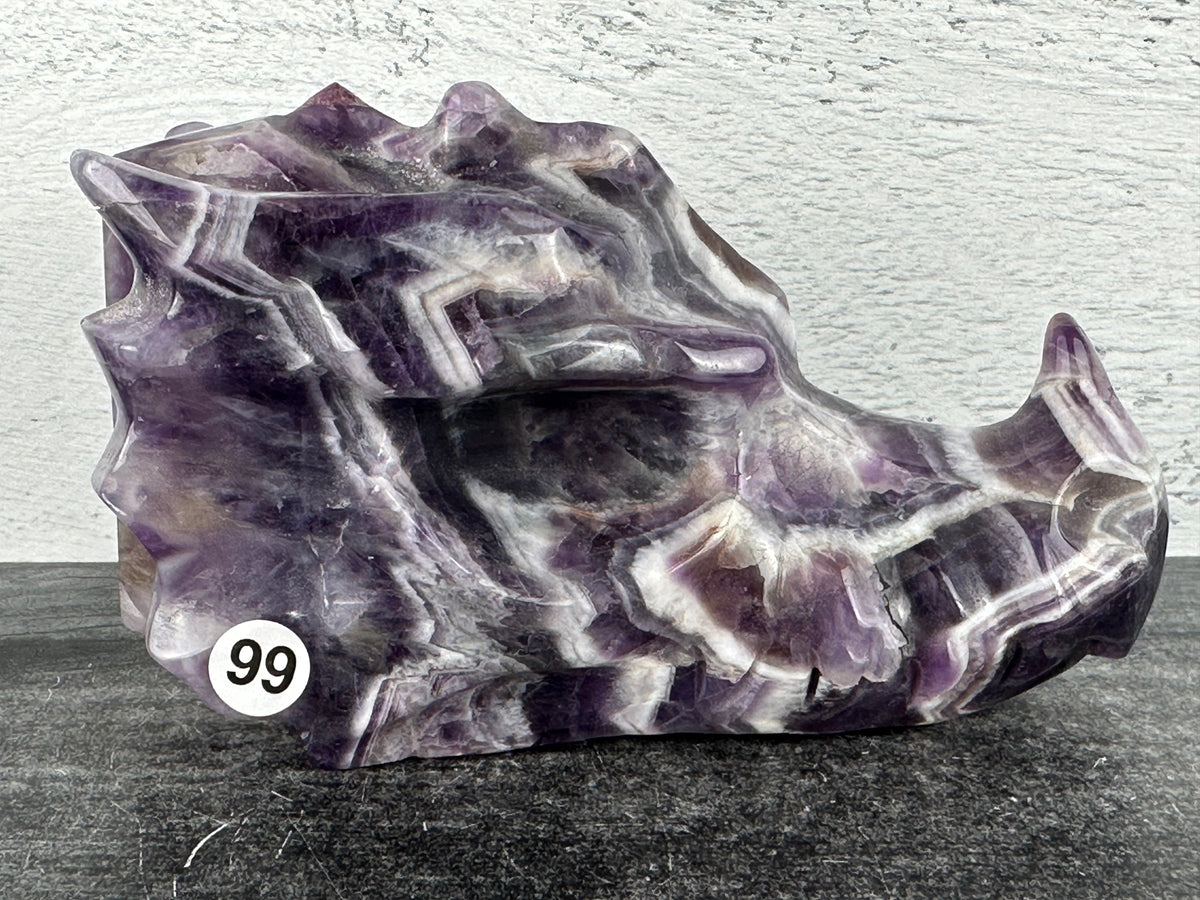 Dragon Head (4.6&quot;) Dream Chevron Amethyst (Carved Natural Crystal Animal)