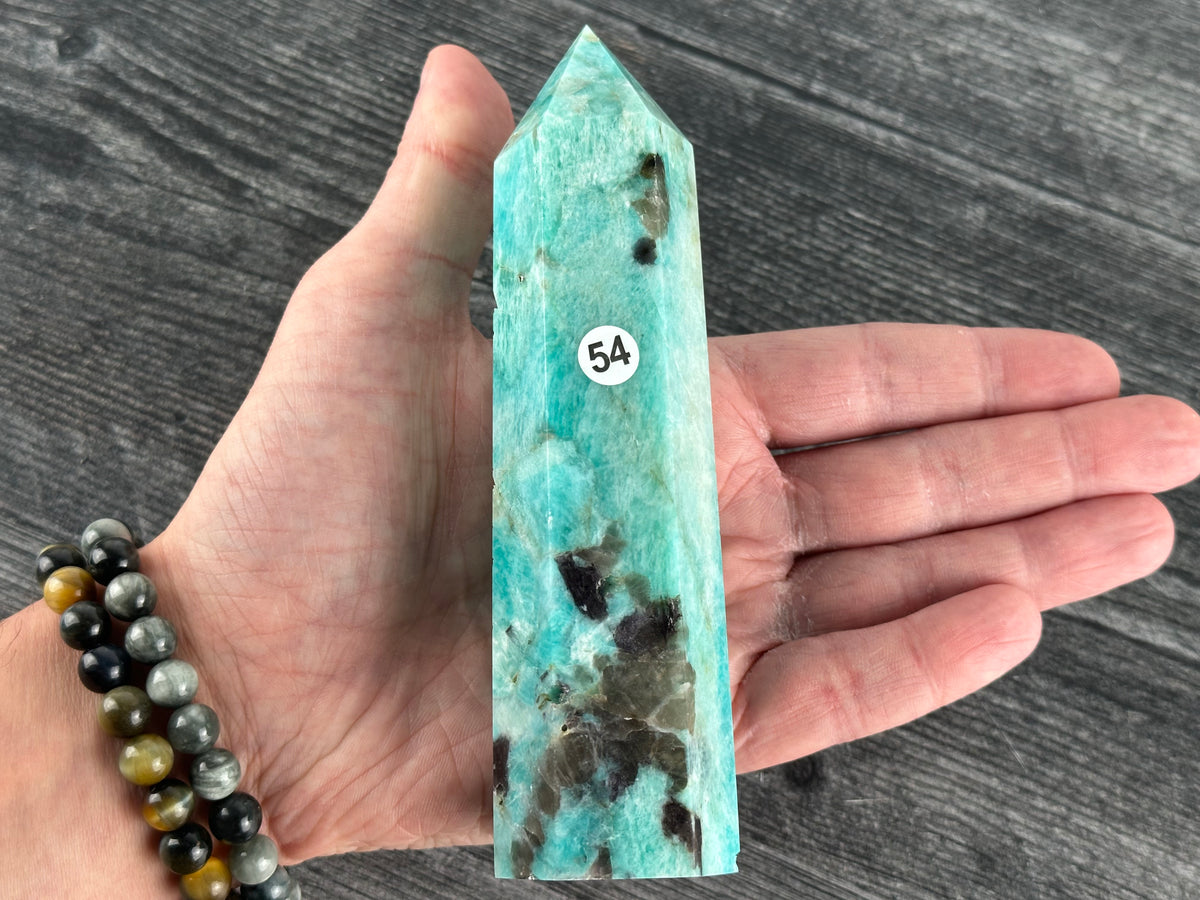 Amazonite with Smoky Quartz Tower (Natural Crystal)