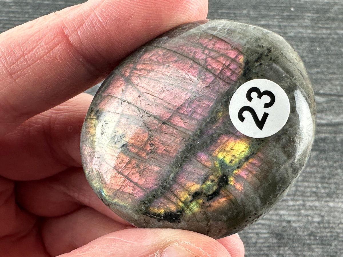 Purple Labradorite Palm with Flash on Both Sides (Natural Crystal)