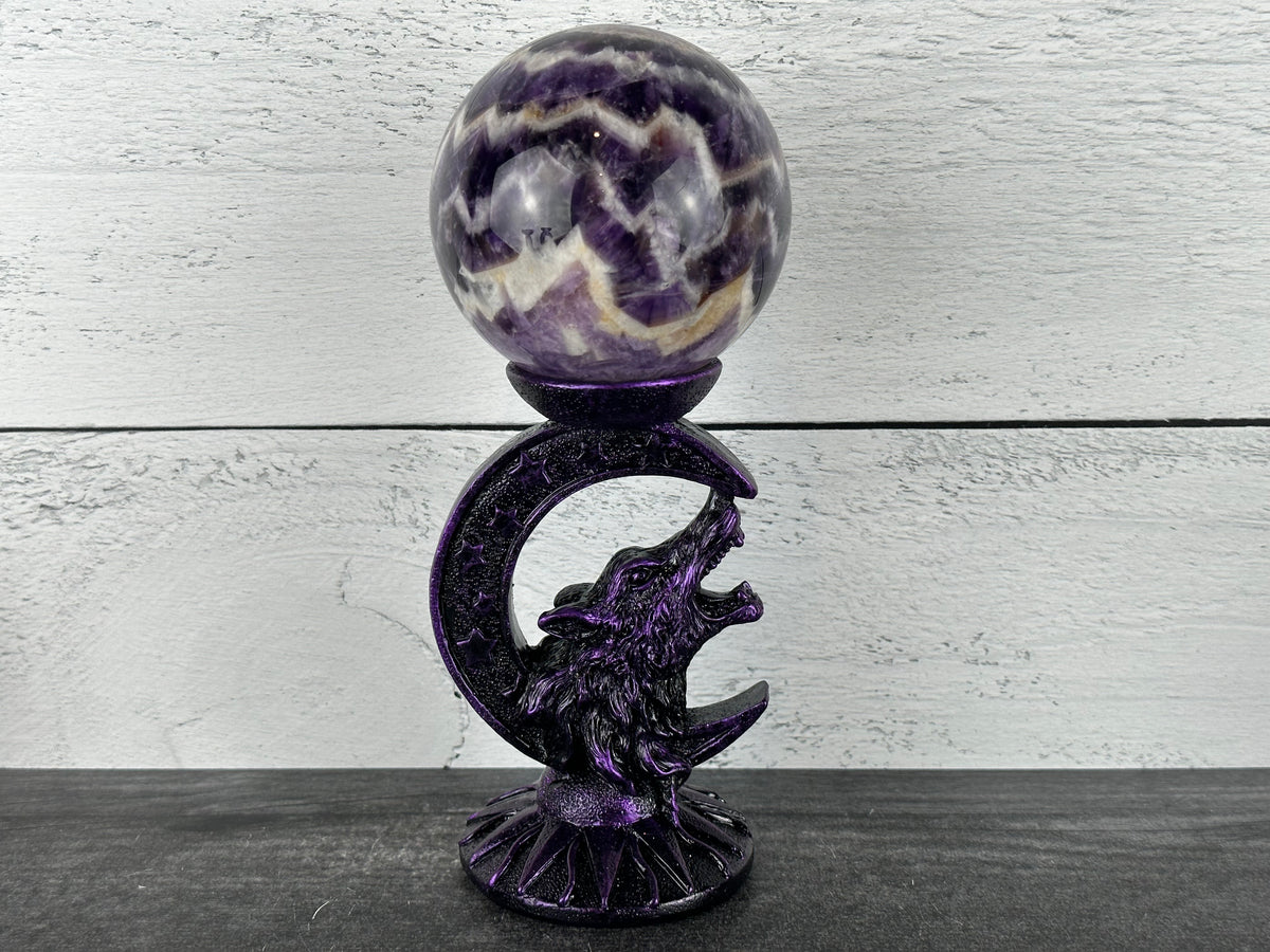 Wolf Moon (5&quot;) Crystal Sphere Stand