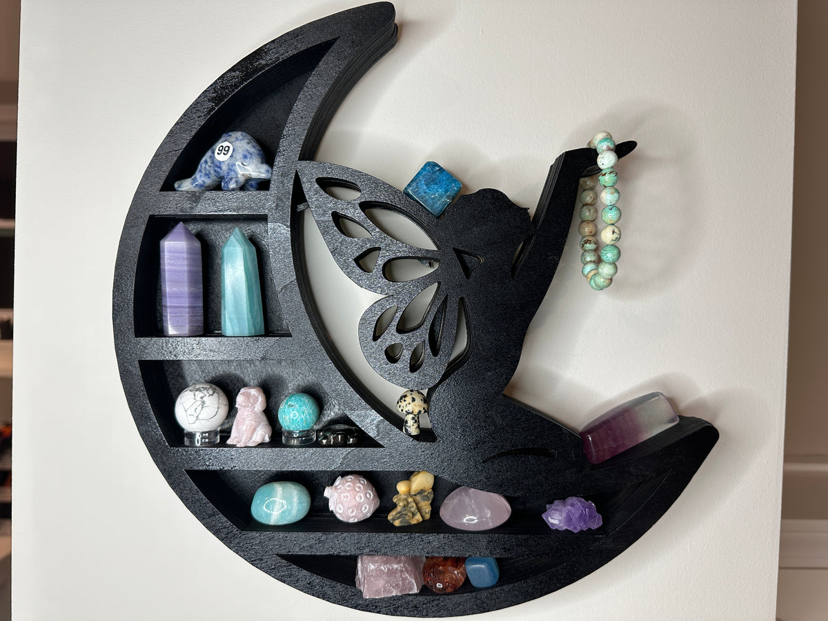 Wood Crystal Display Shelf - Fairy on Moon (11.5&quot;)