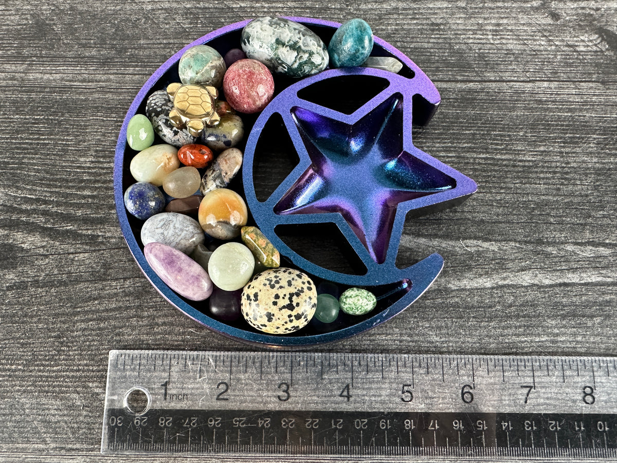 Moon &amp; Star (6&quot;) Crystal Display Tray Plate and Sphere Stand