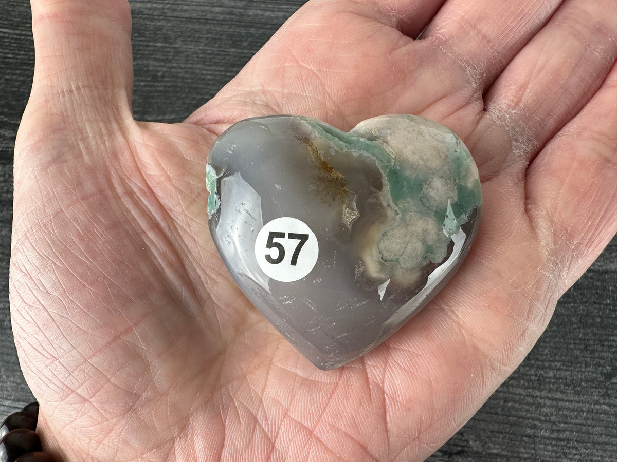 Green Flower Agate Heart (Natural Crystal)