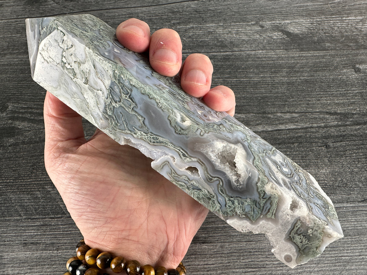 Moss Agate Large Tower (Natural Crystal)