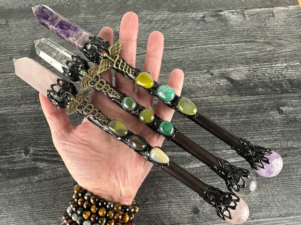 Crystal Magic Wand Scepter (11&quot;) Wizard Witch Halloween (Natural Crystal)