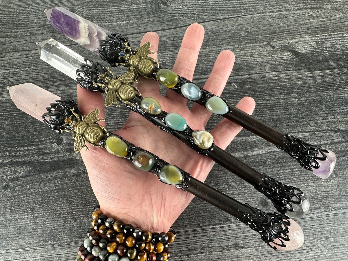 Crystal Magic Wand Scepter (11&quot;) Wizard Witch Halloween (Natural Crystal)