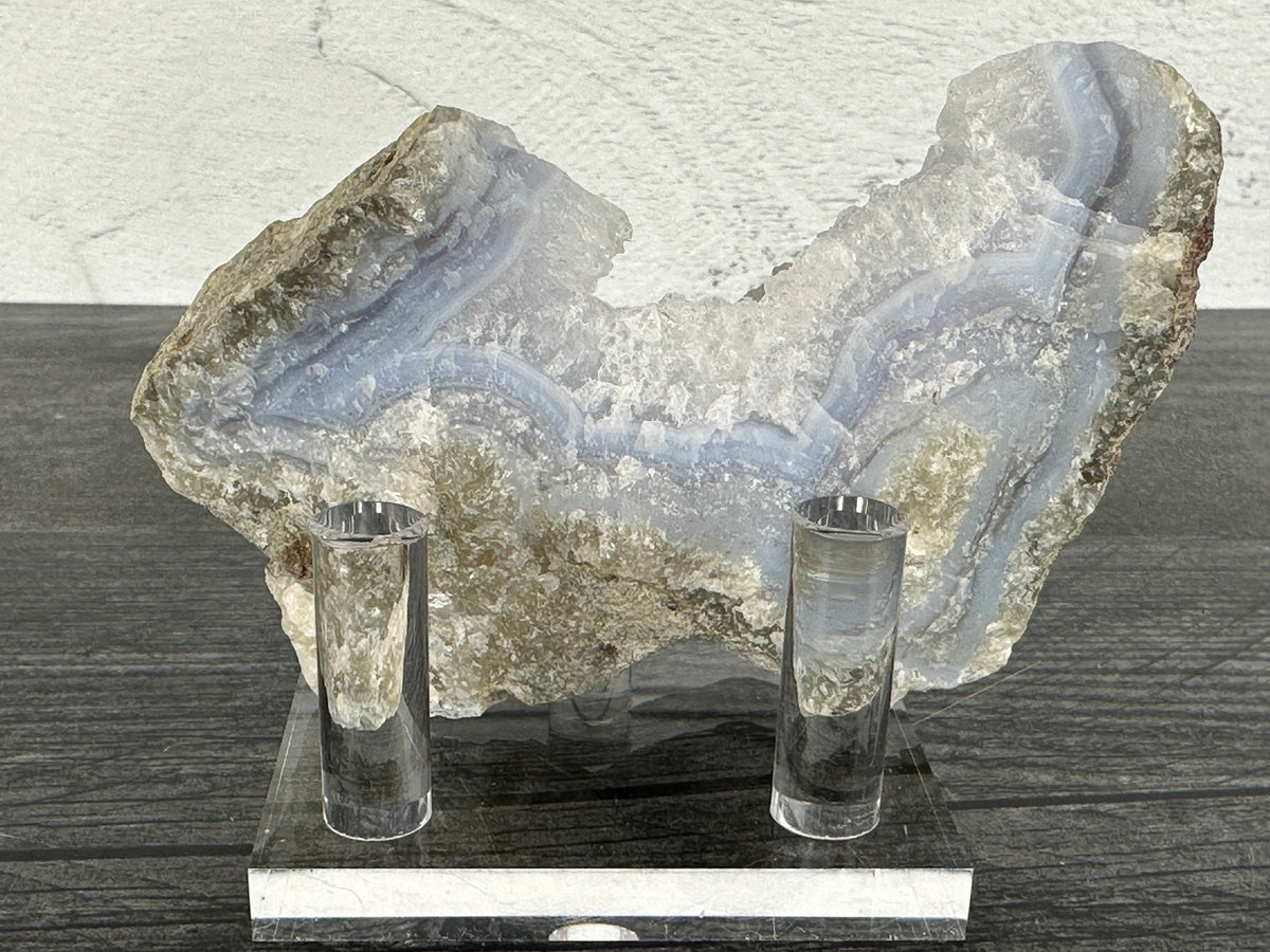 Blue Lace Agate Cluster Raw Display Specimen #6 (Natural Crystal) with Stand