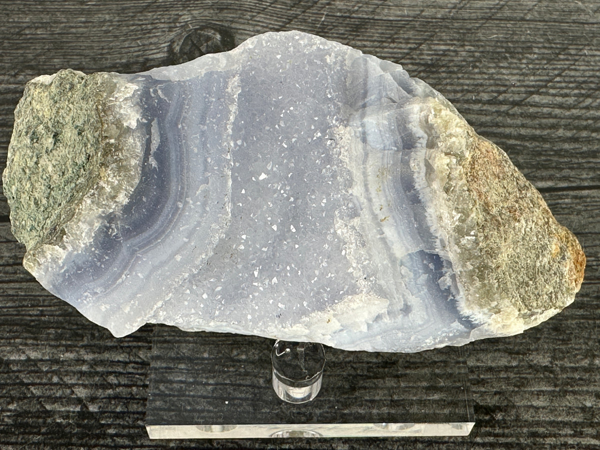 Blue Lace Agate Cluster Raw Display Specimen #9 (Natural Crystal) with Stand