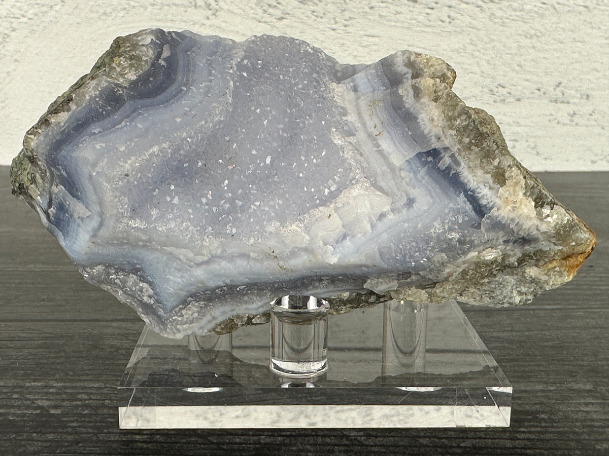 Blue Lace Agate Cluster Raw Display Specimen #9 (Natural Crystal) with Stand