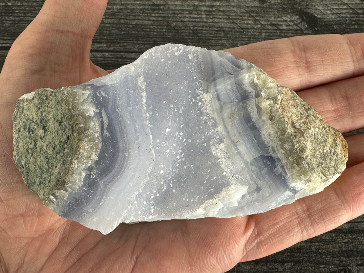 Blue Lace Agate Cluster Raw Display Specimen #9 (Natural Crystal) with Stand