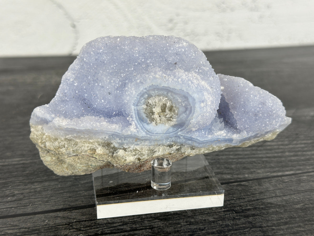 Blue Lace Agate Cluster Raw Display Specimen #11 (Natural Crystal) with Stand