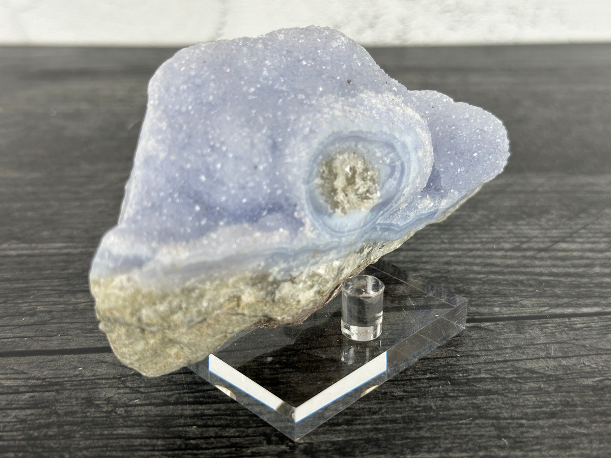 Blue Lace Agate Cluster Raw Display Specimen #11 (Natural Crystal) with Stand