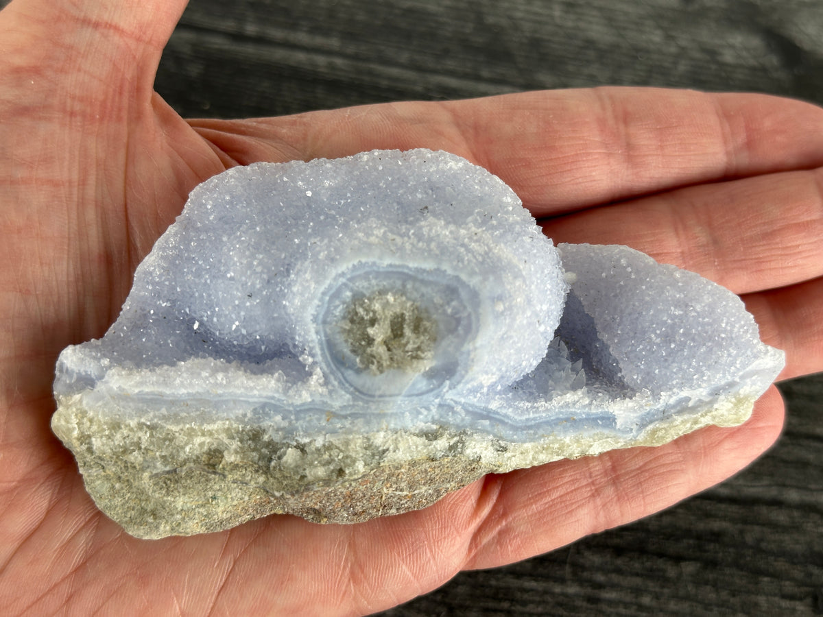 Blue Lace Agate Cluster Raw Display Specimen #11 (Natural Crystal) with Stand