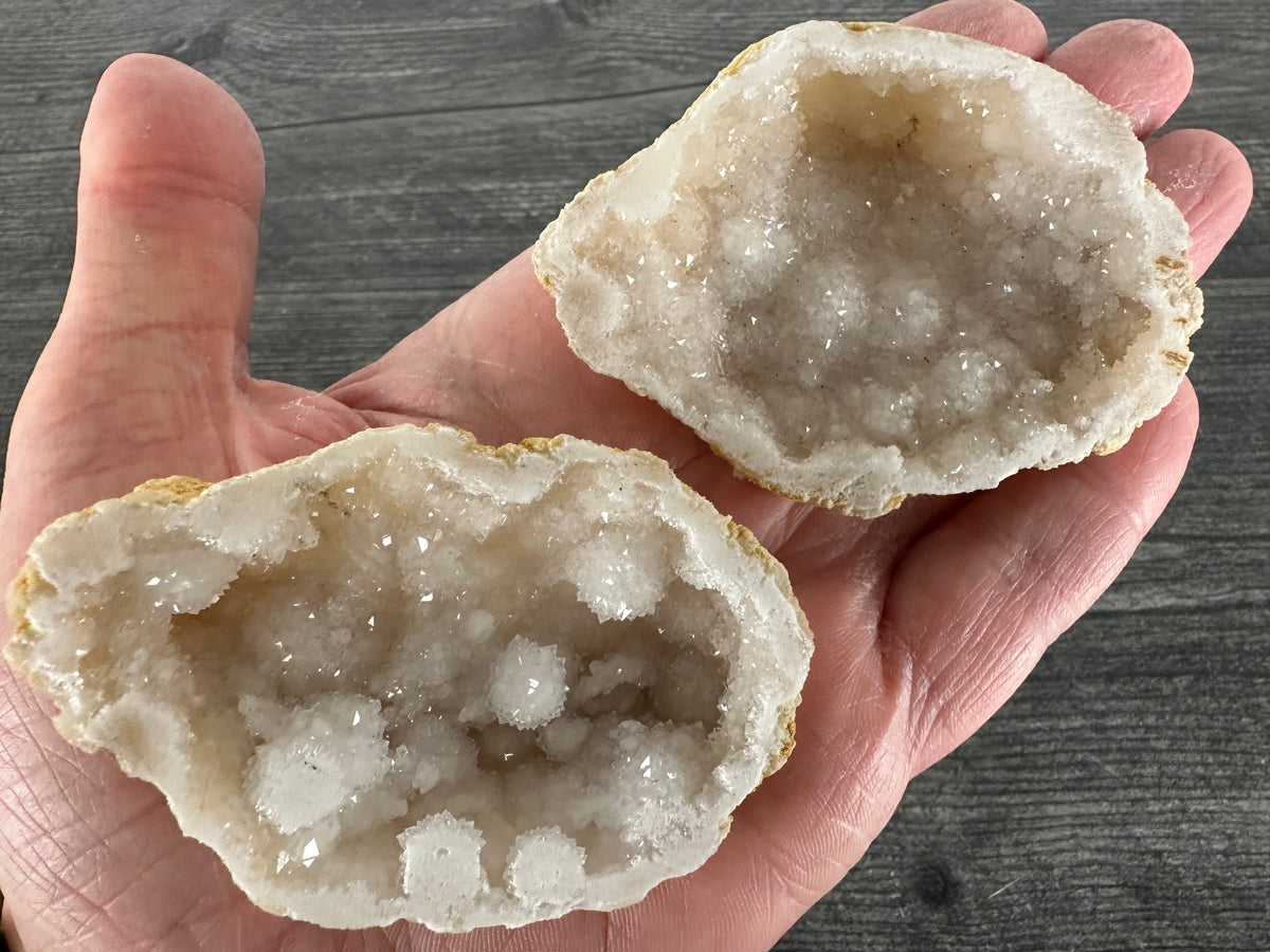 White Quartz Geode Raw Cluster Pair Mineral Specimen (Natural Crystal)
