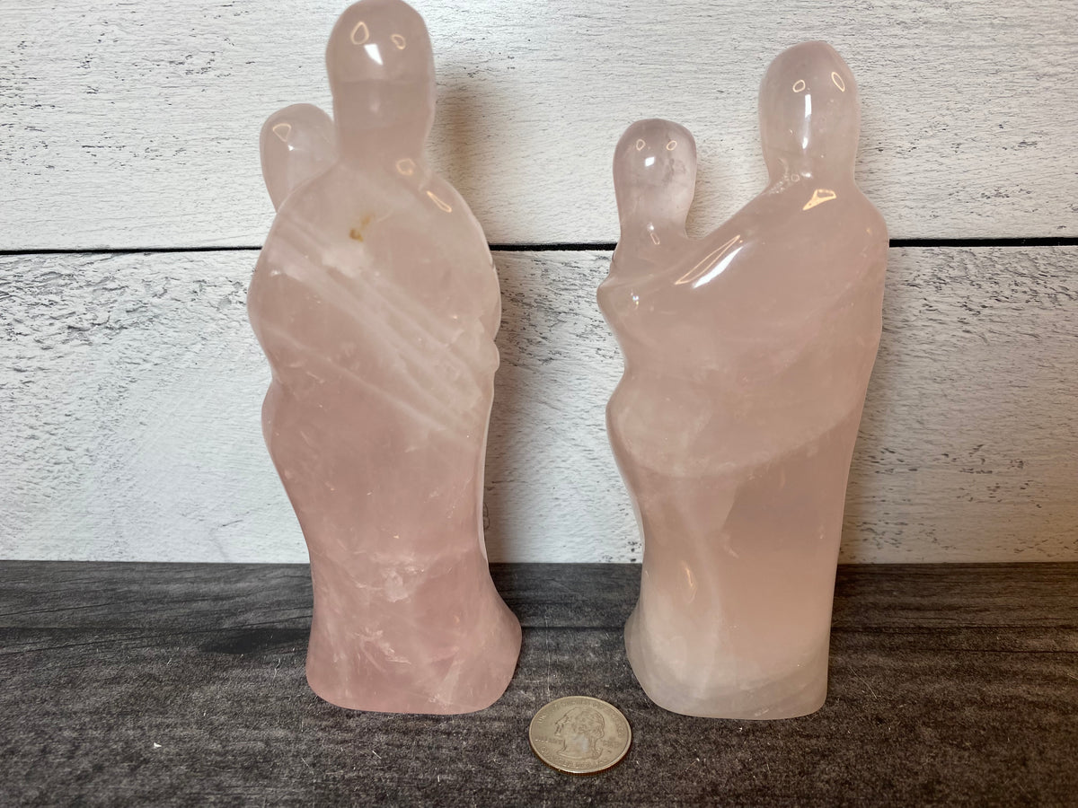 Sweetheart Lovers Couple (4.25-6.25&quot;) Carved Natural Crystal Figure (Rose Quartz)