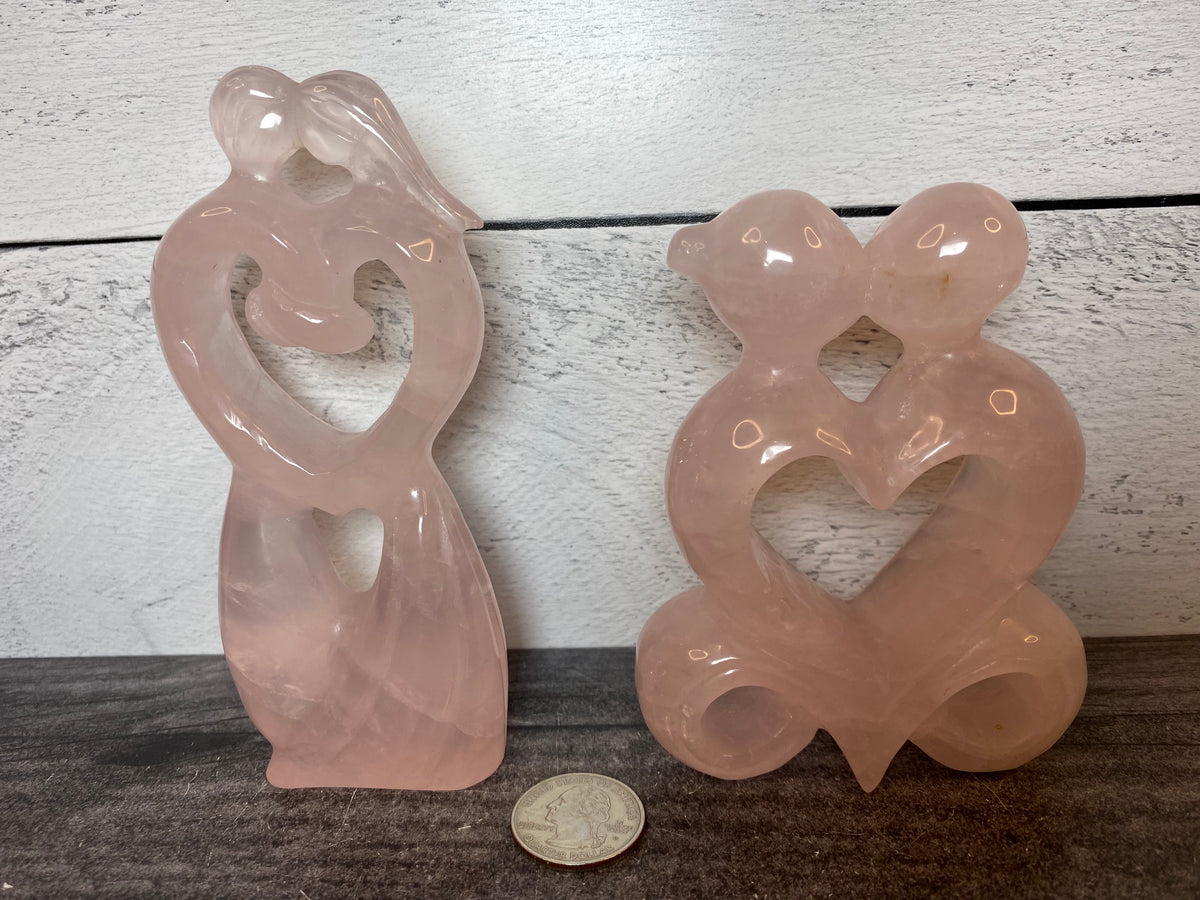 Sweetheart Lovers Couple (4.25-6.25&quot;) Carved Natural Crystal Figure (Rose Quartz)