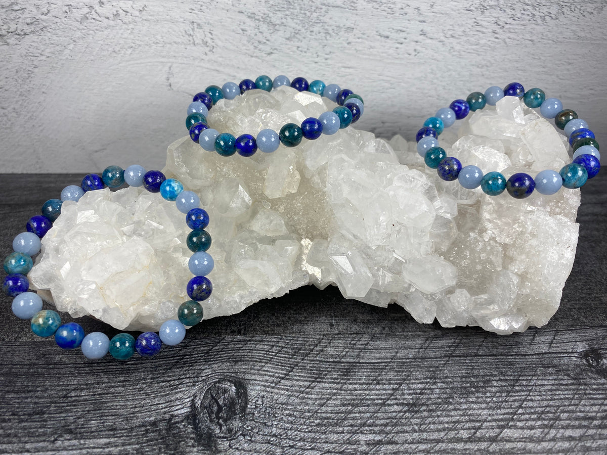 Angelite, Blue Apatite, Lapis Lazuli (8mm) Bracelet (Natural Crystal)
