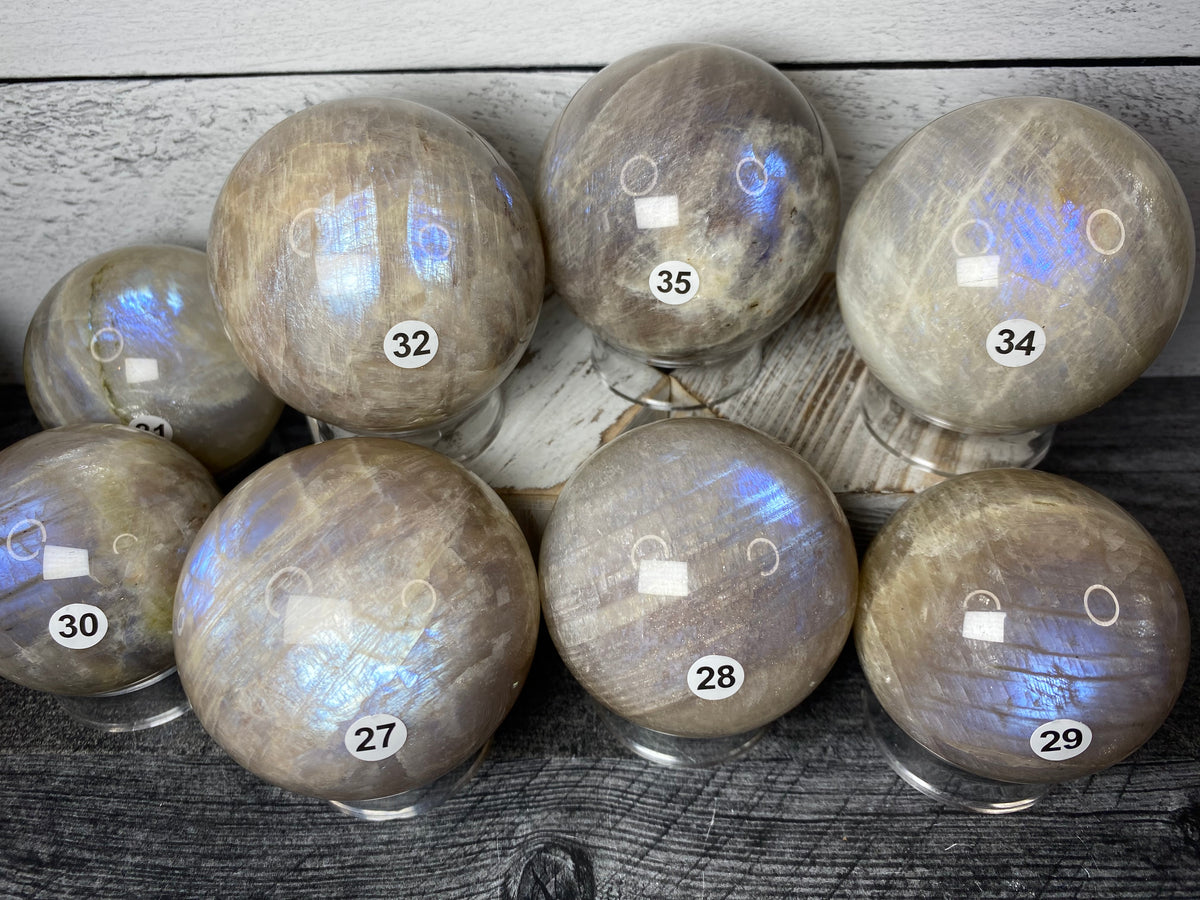 Blue Flash Grey Moonstone Sphere (Natural Crystal)