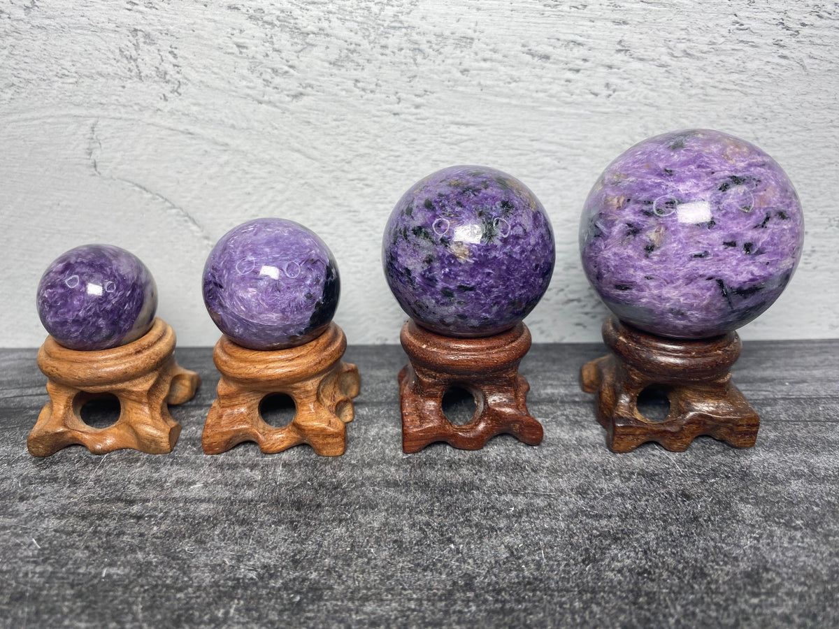 Set of 3 Carved Wooden Crystal Sphere Stands