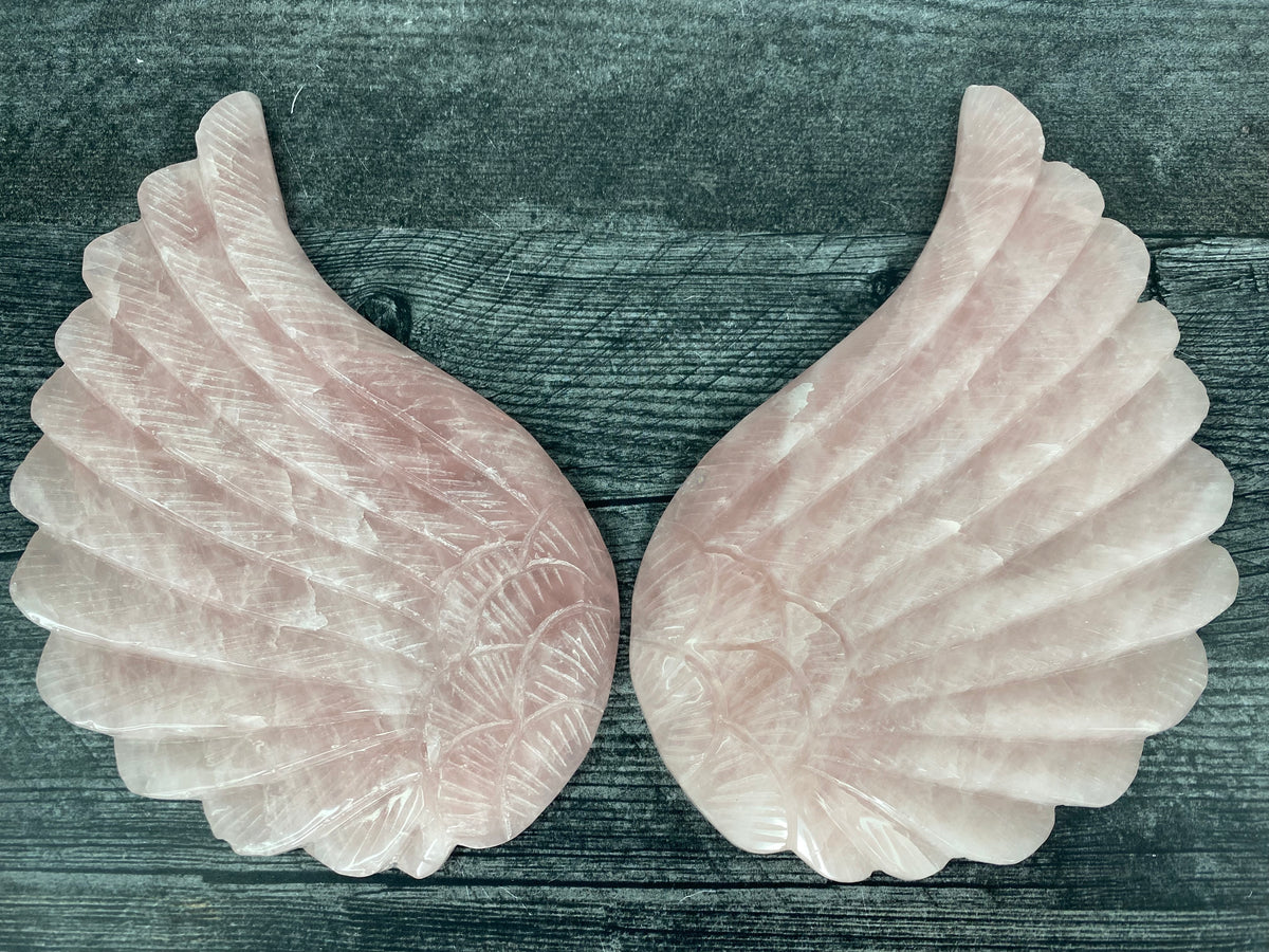 Set of Angel Wings w Stand (8.25&quot;) Rose Quartz (Carved Natural Crystal)