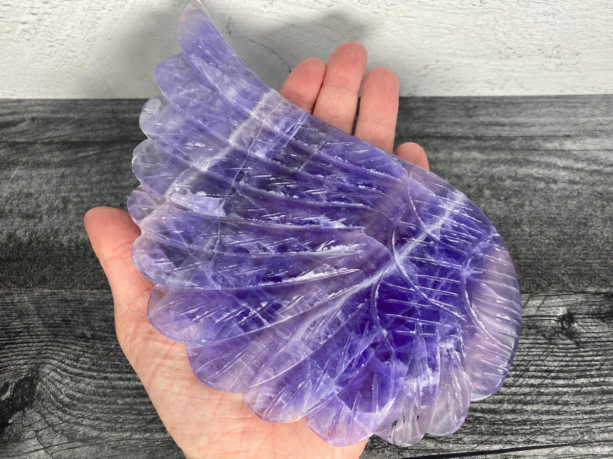 Set of Angel Wings w Stand (8.25&quot;) Purple Fluorite (Carved Natural Crystal)