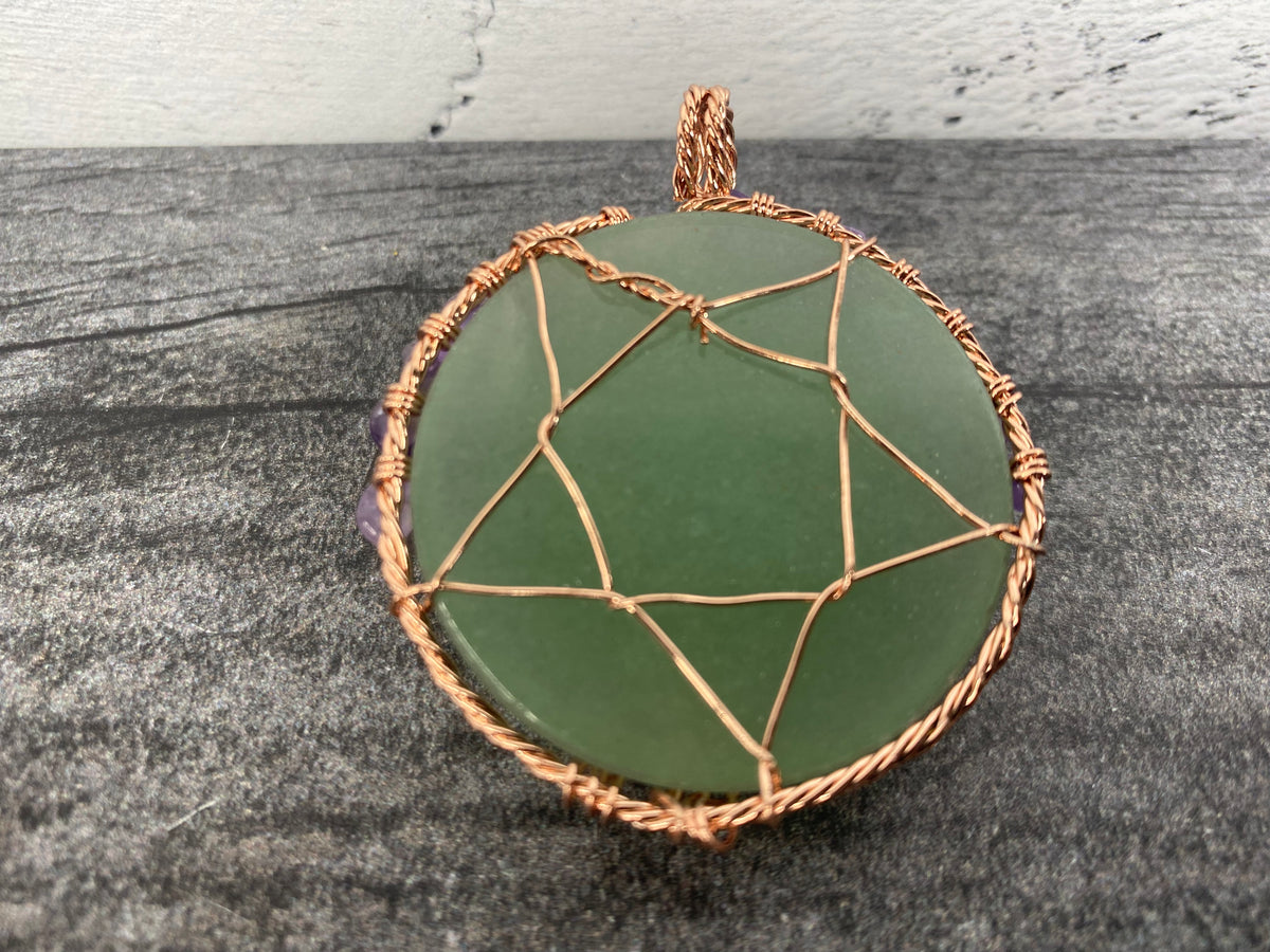 Tree of Life Round Pendant Natural Crystal (Amethyst + Green Aventurine)