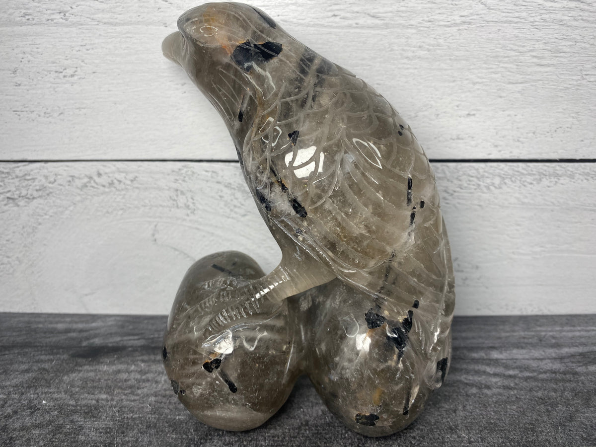 Bird Standing on Two Skulls (7&quot; Large Carved Natural Crystal Animal)