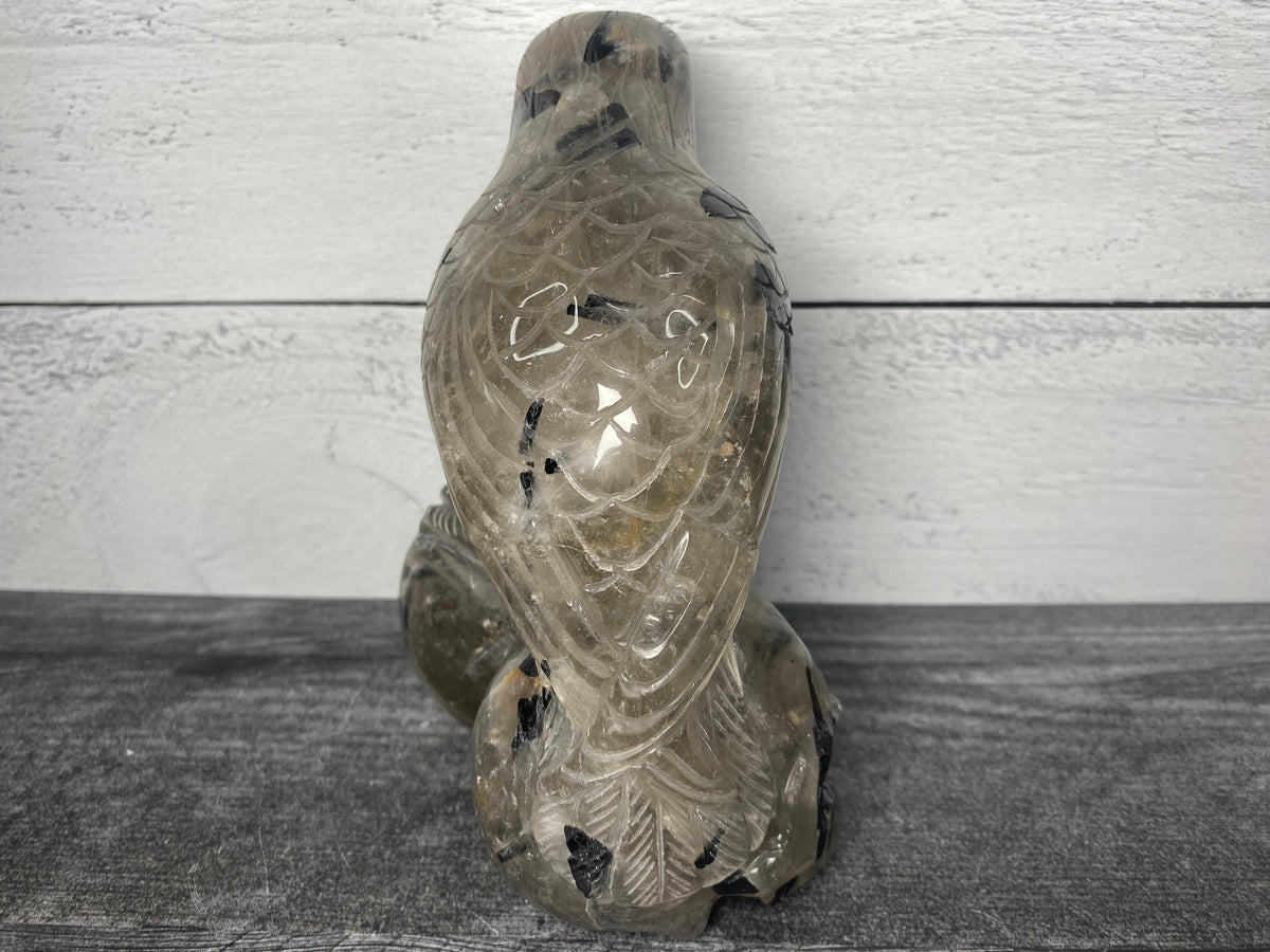 Bird Standing on Two Skulls (7&quot; Large Carved Natural Crystal Animal)