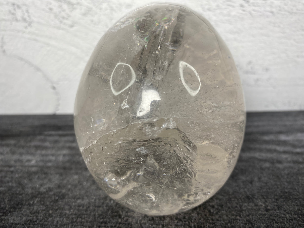 Skull (4&quot;) Clear Quartz with Rainbows (Large Carved Natural Crystal) #92