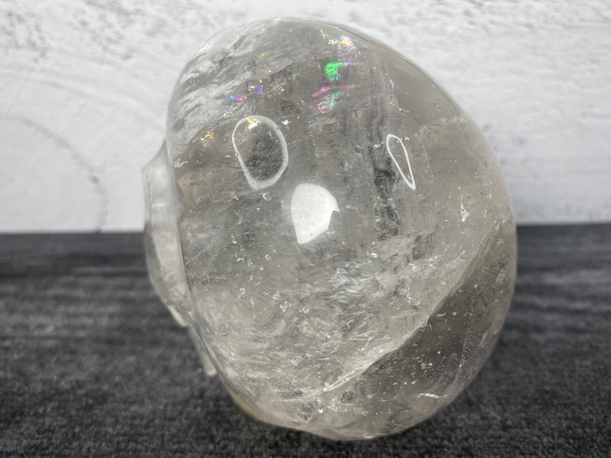 Skull (4&quot;) Clear Quartz with Rainbows (Large Carved Natural Crystal) #92