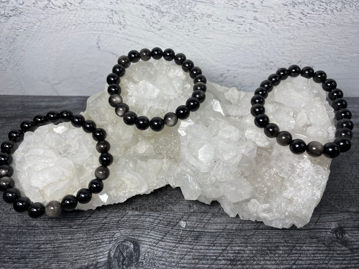 Silver Obsidian (Black Obsidian with Silver Sheen) Bracelet 8mm (Natural Crystal)