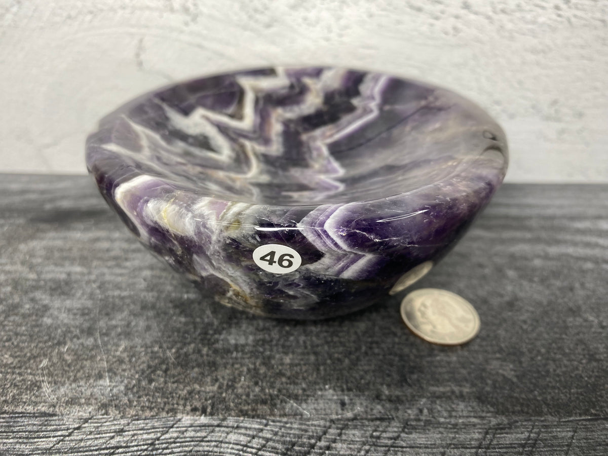 Chevron Amethyst Large Bowl (4.75&quot;) Carved Natural Crystal Bowl