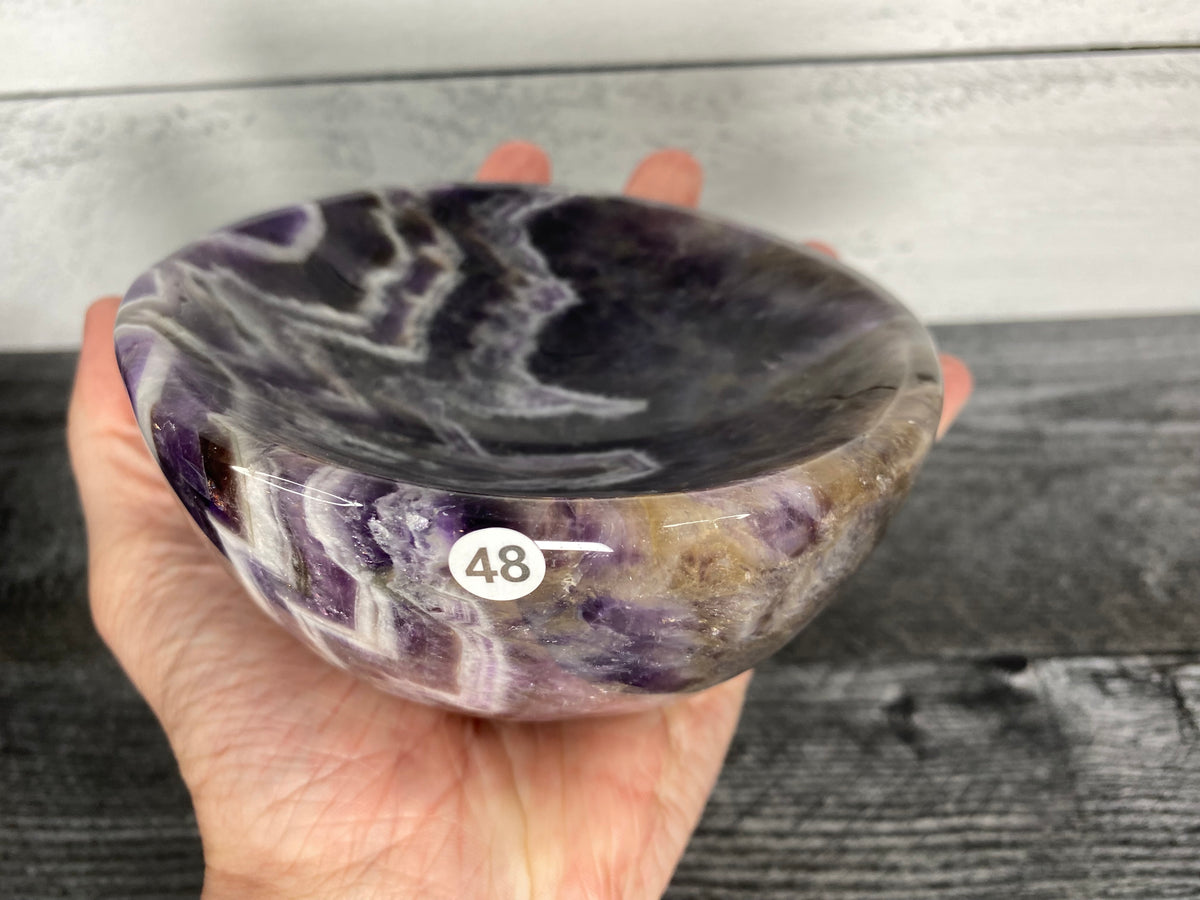 Chevron Amethyst Large Bowl (4.75&quot;) Carved Natural Crystal Bowl